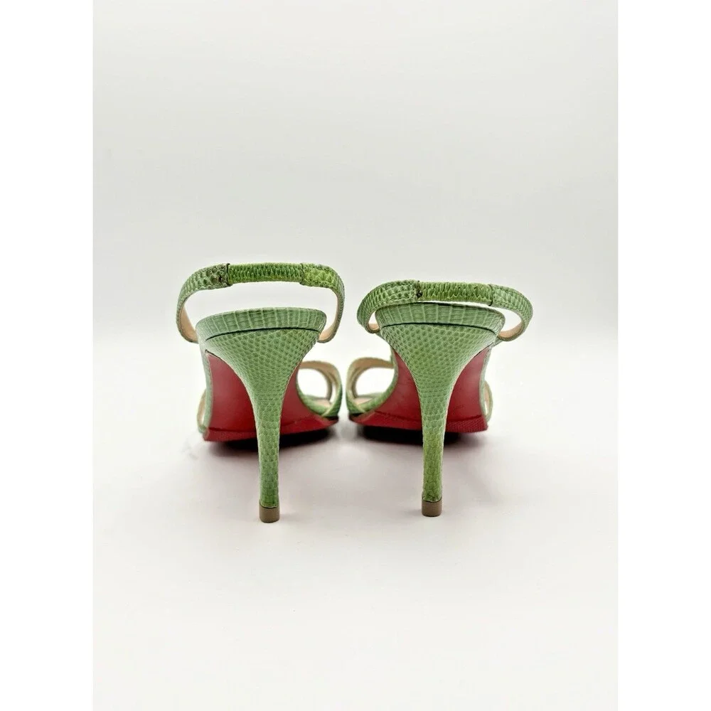 Christian Louboutin Green Python Slingback Heels w/ Buckle Accent Size EU 38